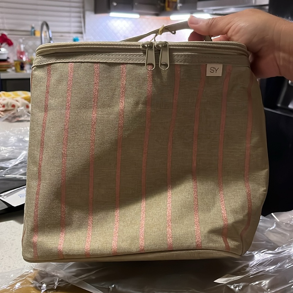 NWT "Nourish by SoYoung" Lunch Bag - Rose Gold Pinstripe